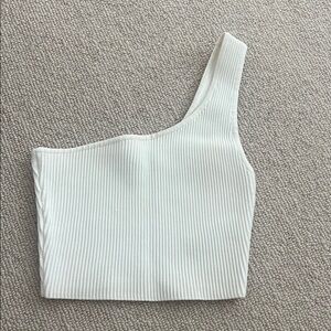 Aritzia babaton One-Shoulder Ribbed White Top